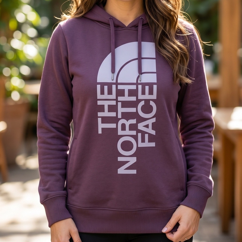 The North Face Womens‎ Purple Vertical Logo Pullover Hoodie Fleece Sweatshirt